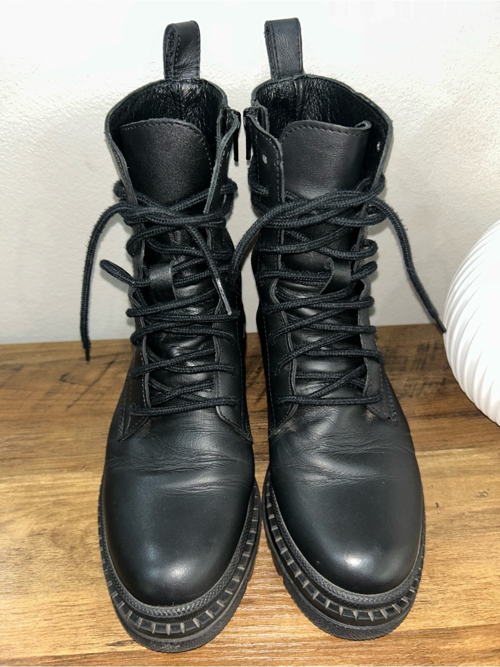 Steve Madden Black Lace-Up Leather Ankle Boots